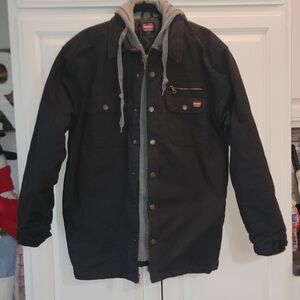 Wrangler Black Hooded Shirt Jacket Mens Large